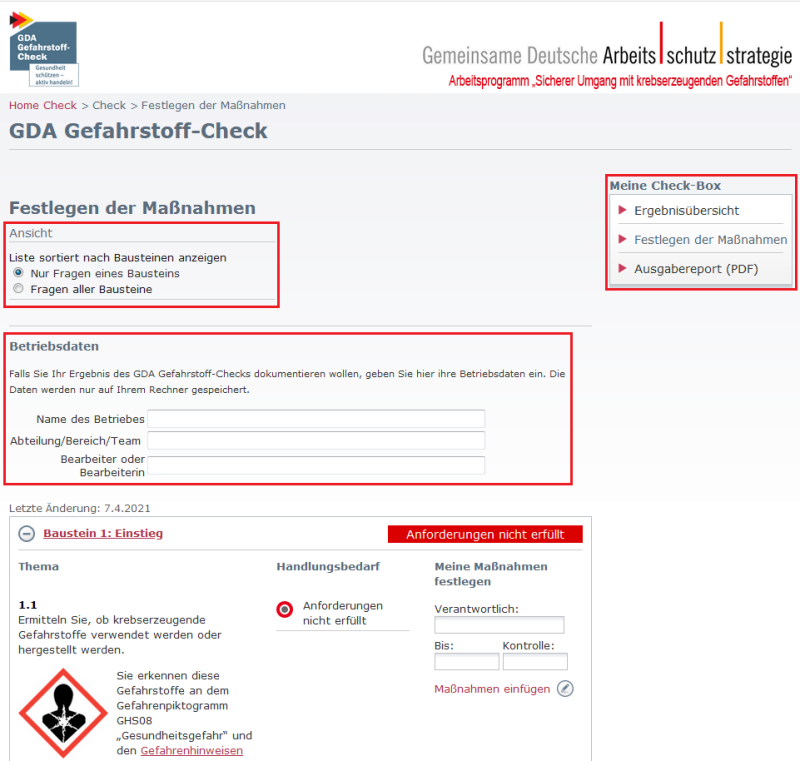 Screenshot Betriebsdaten